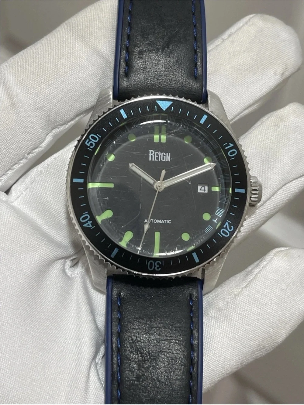 Reign Elijah Automatic Men's Diver Watch 42mm Black/Blue Leather Rubber